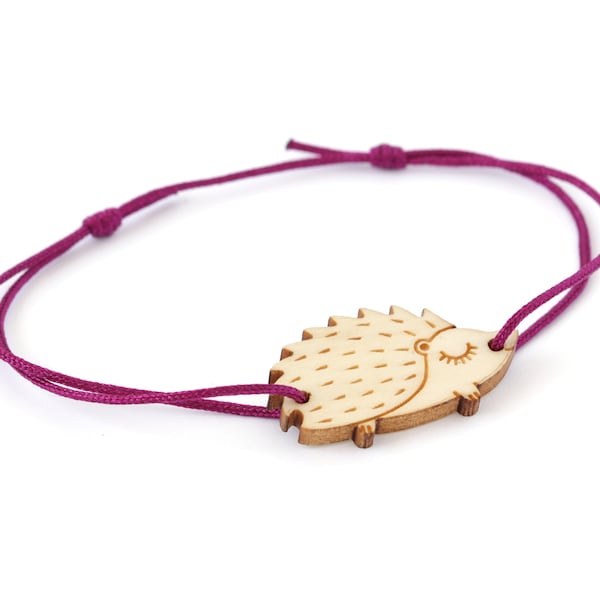 Bracciale Hérisson en bois d'érable gravé au laser - 25 couleurs - porc-épic - bijou pour amatoriale de la nature - taille réglable