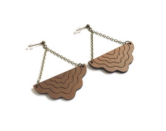 Dangle earrings in walnut wood - abstract statement jewelry - geometric accessory - gift for her - shape of water or mountain