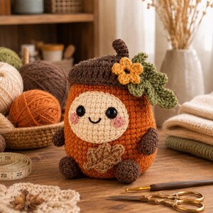 Patrón de ganchillo de bellota en PDF, lindo amigurumi de bellota, decoración de otoño, patrón de ganchillo de bosque, descarga instantánea.