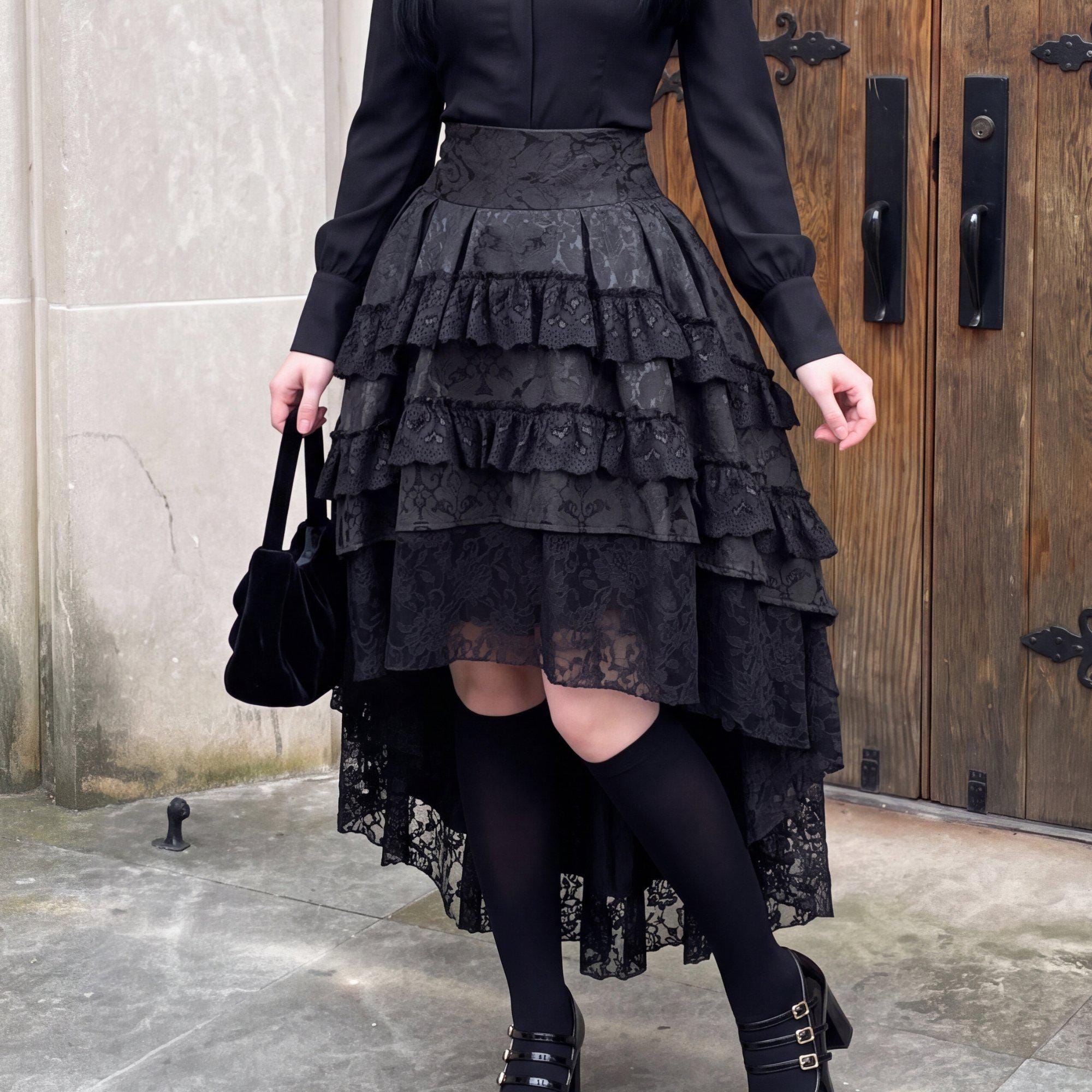 スカート High Low lace skirt Black Lace High Low Skirt - Etsy