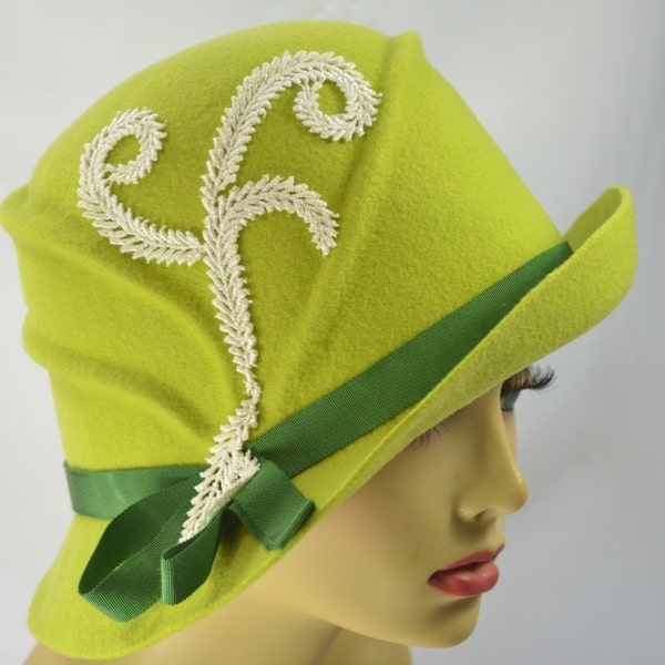 Lime Green Cloche 1920s Flapper Style Hat