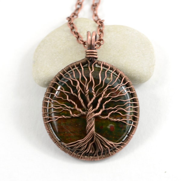 Bloodstone Tree Of Life Necklace Pendant Copper Wire Tree necklace 7th Anniversary gift for men For boyfriend Vegan gift