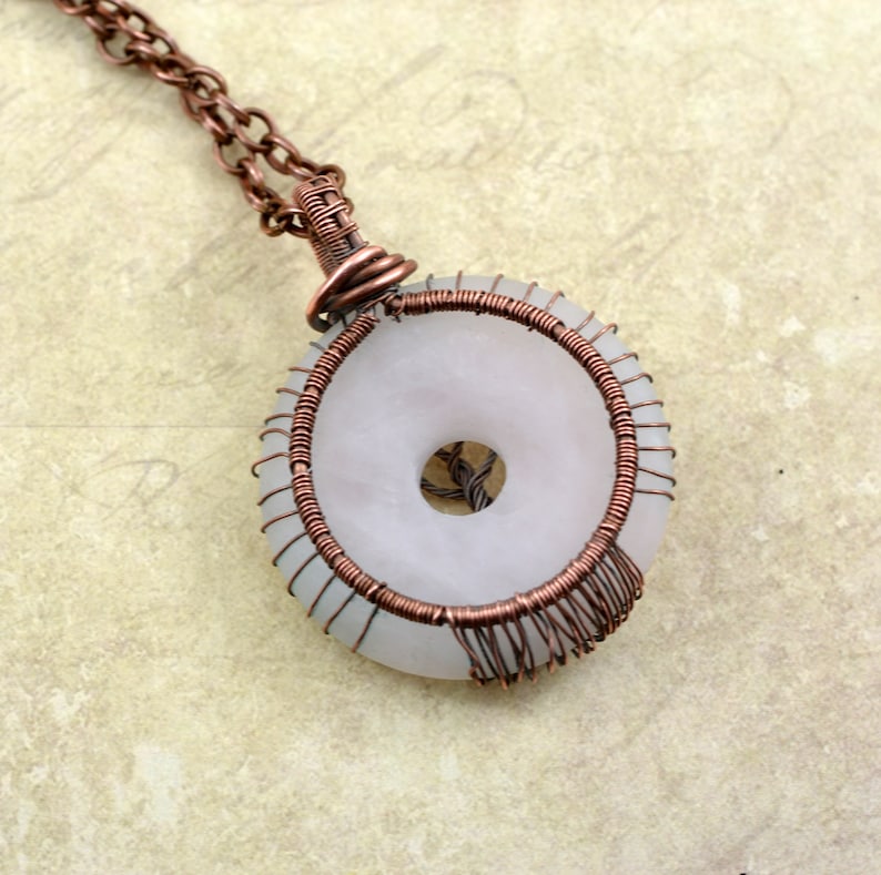 Rose Quartz Tree Of Life Pendant Necklace Copper Wire Wrapped Pendant Jewelry Handmade Necklace Protection Amulet 7th Anniversary Gift