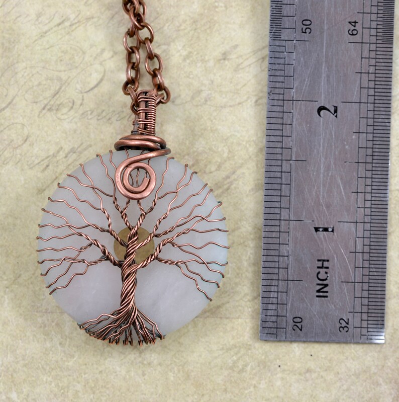 Rose Quartz Tree Of Life Pendant Necklace Copper Wire Wrapped Pendant Jewelry Handmade Necklace Protection Amulet 7th Anniversary Gift