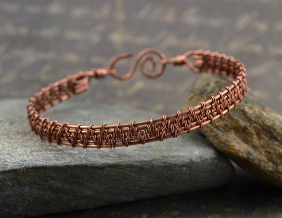 unisex cuff bracelet Copper bracelet wrapped wire copper wire woven 7 year anniversary gift oxidized copper bracelet