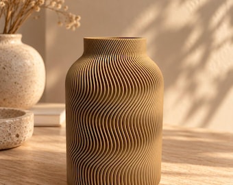 3D printed vase with wave structure / Modern decorative vase / Japandi vase