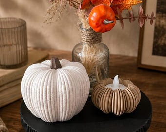 Pumpkin LED tealight holder – modern autumn & Halloween decoration, 3D printed candle holder