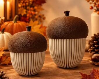 Autumn decoration acorn box, natural autumn table decoration, modern acorn container decoration, Scandinavian autumn decoration living room