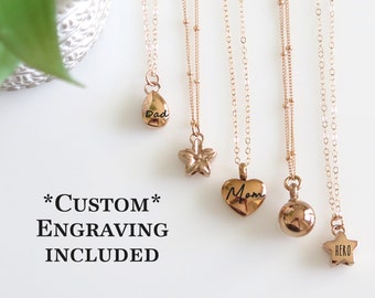 Personalized Cremation Urn Necklace for Ashes Memorial Engraving Custom Teardrop Necklace Flower Star Gift Jewelry for Human or Pets Ashes