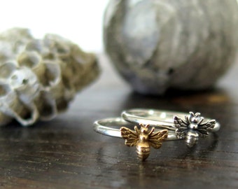 Delicate Honey Bee Ring - Sterling Silver or Gold Stacking Jewelry for Nature Lovers and Beekeepers