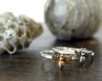 Dainty Honey Bee Ring Sterling Silver or Gold Bee Ring