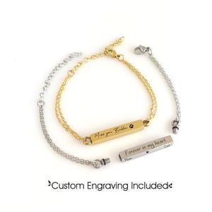 Pulsera doble conmemorativa personalizada - Joyería de cremación para cenizas de mascotas humanas, plata y oro