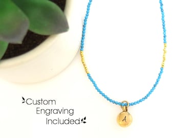 Personalized Gold Turquoise Gemstone Beaded Ashes Necklace | Human & Pet Cremation Urn Memorial Jewelry