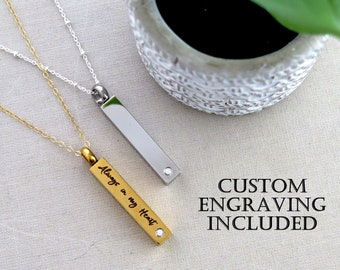 Urn Necklace for Human Ashes, Ashes Necklace, Personalized Cremation Necklace, Engraved Bar, Cremation Jewelry Necklace, Gold or Silver