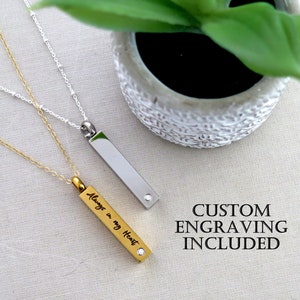 Personalized Engraved Cremation Urn Necklace - Memorial CZ Bar Pendant for Human or Pet Ashes
