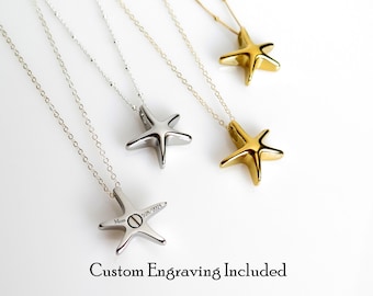 Starfish Urn Necklace Beach Cremation Jewelry Personalized Memorial Keepsake Gold Silver