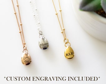 Personalized Custom Engraved Teardrop Urn Necklace, Rose Gold Urn Necklace for Human Ashes, Cremation Jewelry Necklace, Ashes Necklace, Gold