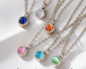 Tiny Round Gemstone Sterling Silver Personalized Cremation Necklace | Memorial Urn Pendant for Human or Pet Ashes