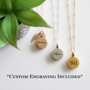 Mini Round Cremation Necklace for Ashes in Silver, Gold, Rose Gold, Modern Memorial Jewelry