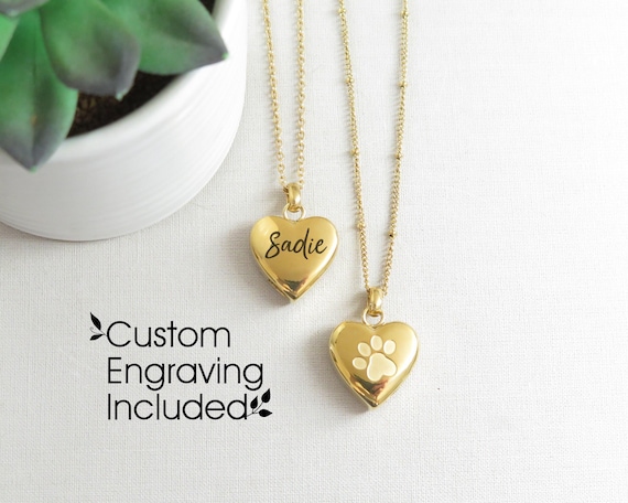 Personalized Gold Heart Paw Cremation Necklace: Pet Memorial Jewelry