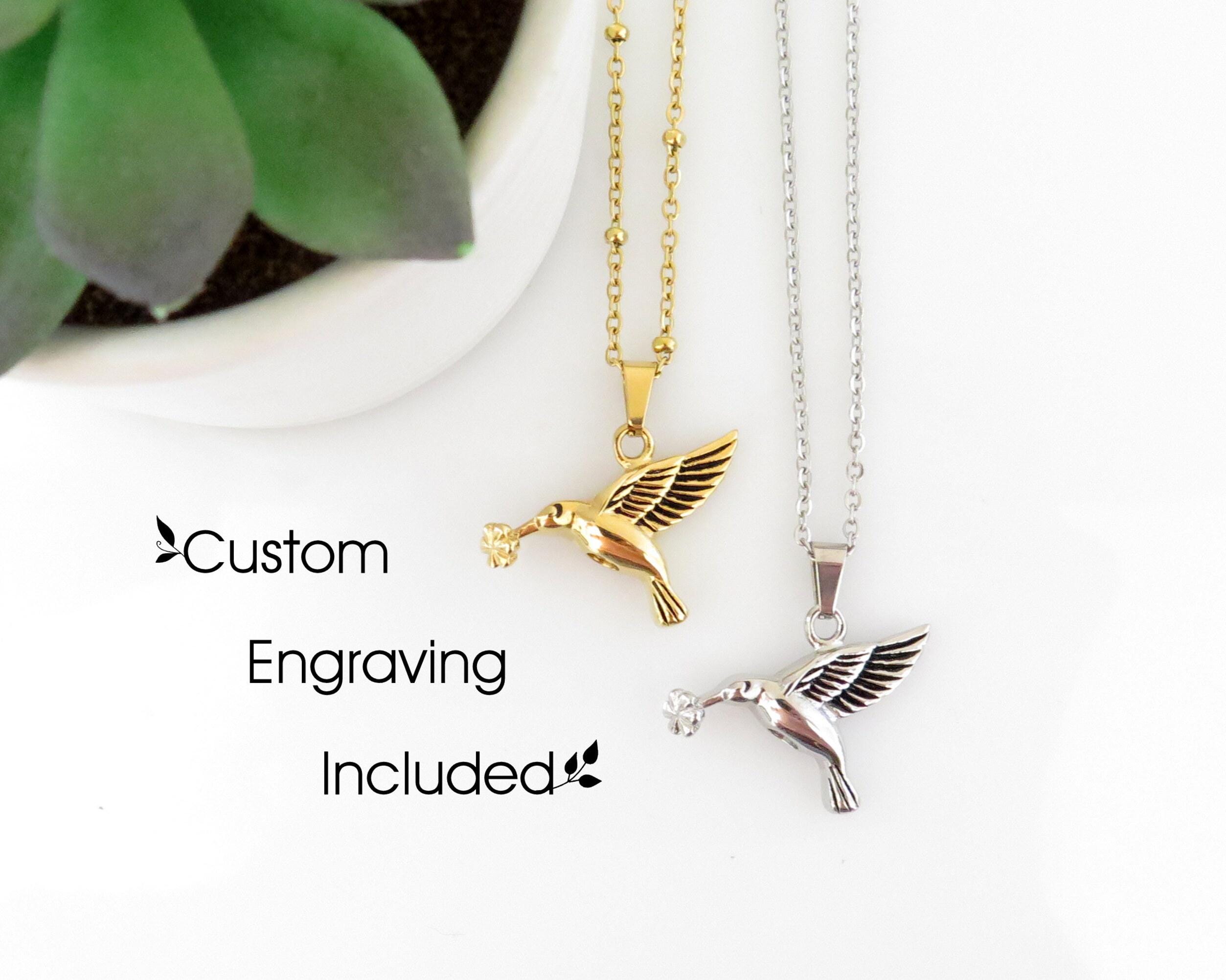 Minicremation Collana Con Urna A Forma Di Colibrì – Ciondolo Cilindrico In Acciaio Inox Per Ceneri – Gioiello Commemorativo Personalizzabile - 2