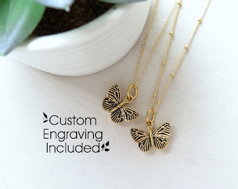 Gold Butterfly Cremation Urn Necklace: Personalized Memorial Ash Keepsake- In Gold or Gold with Black Accent