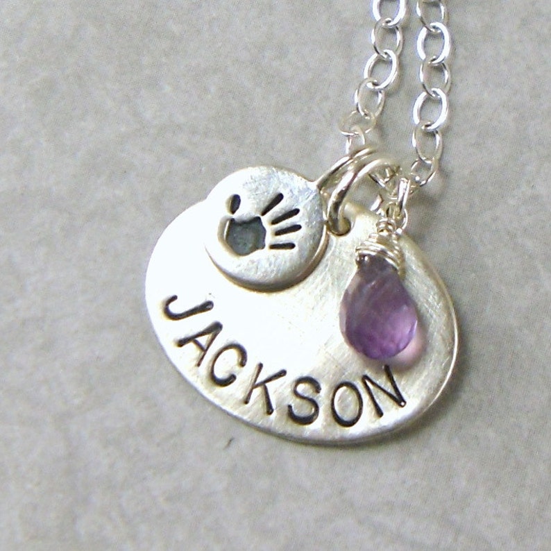 Mom Mommy Necklace New Baby Necklace Baby Name Hand Print Etsy