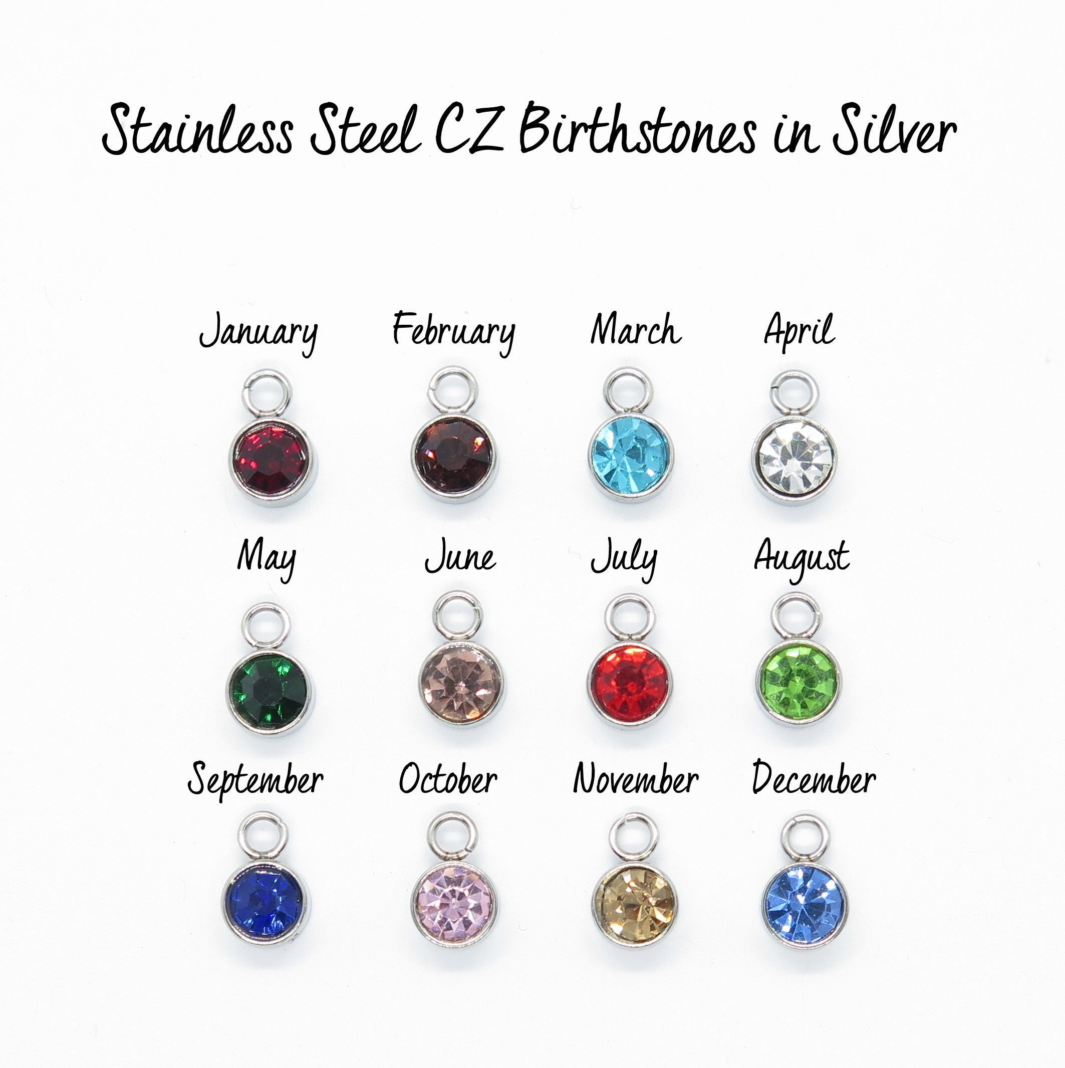 For Purchase ONLY with Jewelry From The Emerald Coast, ONLY With Another Item From My Shop- Stainless Steel CZ Cubic Zirconia Birthstone