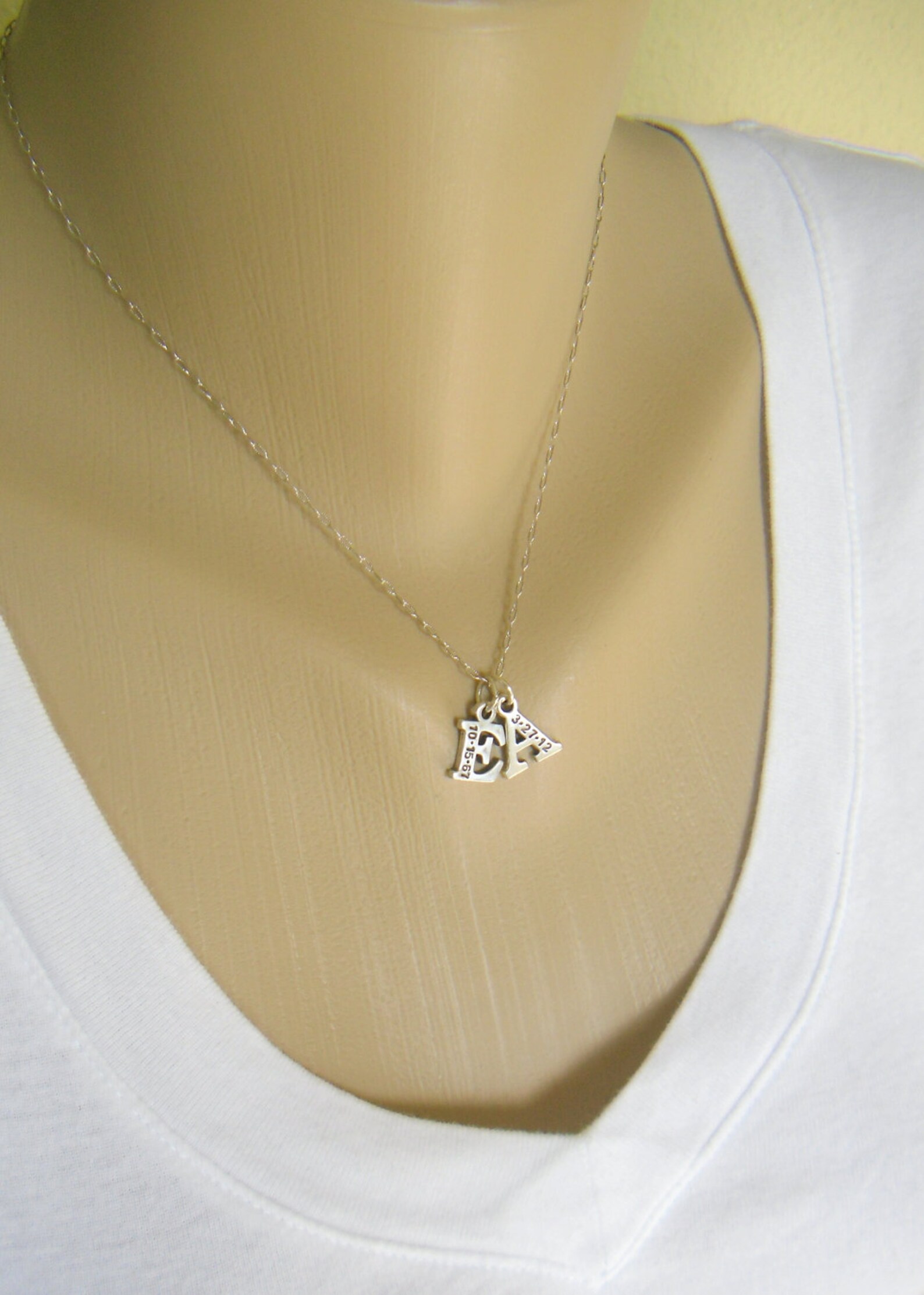 Custom Dated Initial 2 Letter Initial Necklace Custom Etsy