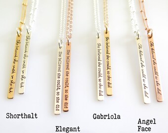 College Graduation Gift for Her, She Believed She Could So She Did Necklace, Graduation Gift, Sterling Silver, Gold Rose Gold Bar Necklace