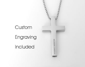 Personalized Silver Cross Urn Necklace: Stainless Steel Ashes Keepsake, Engraved Memorial Jewelry