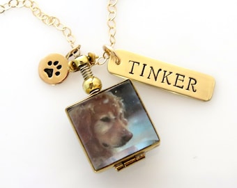Locket Necklace with Photo, Glass Locket, Pet Ashes Necklace, Pet loss Necklace, Memorial Jewelry, Pet memorial gift, Loss of a Pet