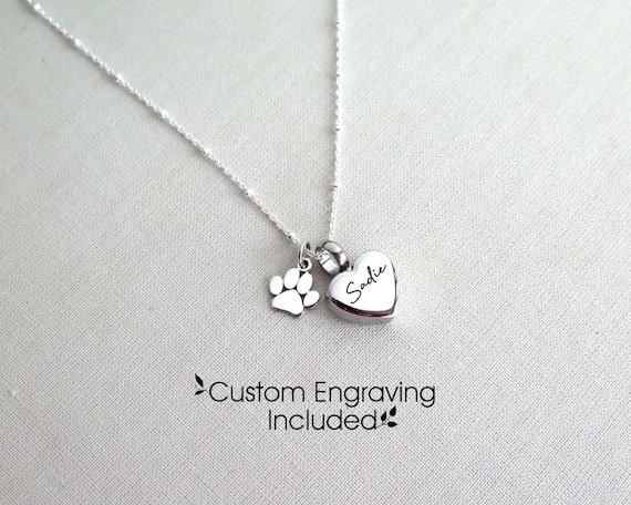 Dog Ashes Necklace, Custom Pet Ashes Necklace - Heart Cremation Jewelry & Memorial Gift
