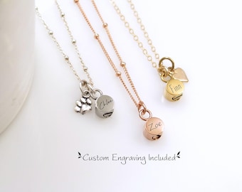 Personalized Tiny Round Urn Necklace, Custom Engraved Modern Keepsake for Human or Pet Ashes