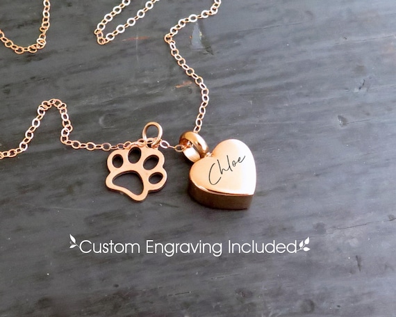 Personalized Rose Gold Heart Pet Cremation Necklace Memorial