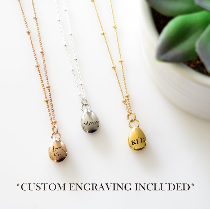 Personalized Custom Engraved Teardrop Urn Necklace, Rose Gold Urn Necklace for Human Ashes, Cremation Jewelry Necklace, Ashes Necklace, Gold 