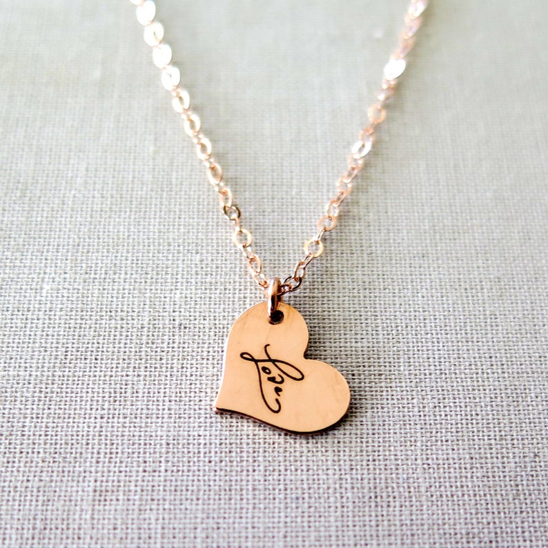 Cursive Love Necklace Engraved Tiny Heart Necklace - Etsy