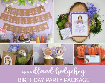 Woodland Birthday Party Package | Hedgehog Party Package | Woodland Creatures Party Package | Printable Party Decorations | Forest Birthday