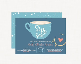 Sip and See Baby Shower Invitation | Baby Shower Invitation | Coffee Baby Shower Invitation | Baby Shower Brunch Invitation | Baby Boy