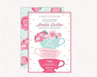 Baby Shower Tea Invitation | Baby Shower Tea Party Invitation | Tea Party Baby Shower Invitation | A Baby is Brewing Invitation | Tea Party