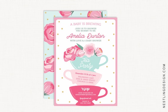 Baby Shower Tea Invitation | Baby Shower Tea Party Invitation | Tea Party Baby Shower Invitation | A Baby is Brewing Invitation | Tea Party Il_570xn