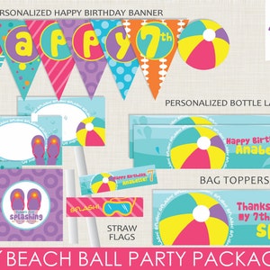 Beach Ball Party Package // Pool Party // Printable PDF // Party Decorations // Pink// Purple // Fun in the Sun // Summer // Personalized