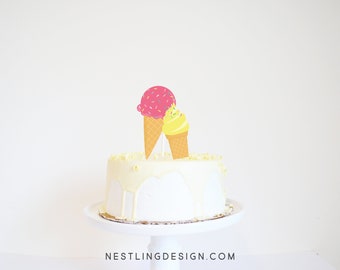 Ice Cream Birthday Cake Topper | Printable Cake Topper | Centerpiece | Ice Cream Birthday Party Decorations | Ice Cream Cake Topper