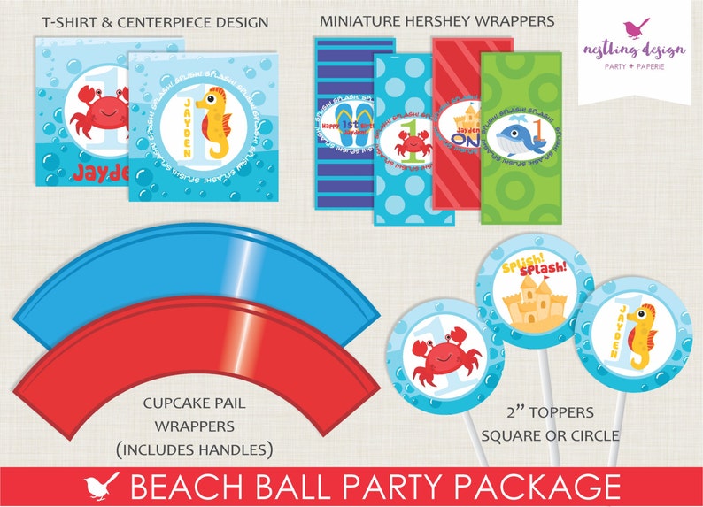 Beach Ball Party Package / Beach Party / Pool Party / Sea Creatures / Party Decorations / First Birthday / Under the Sea /Whale Crab Turtle image 3