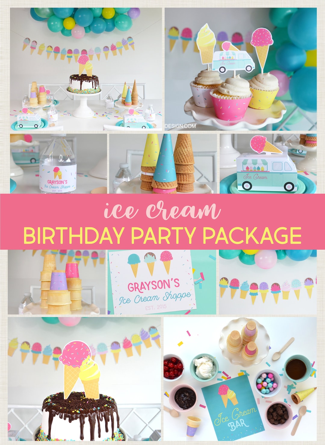 Ice Cream Party Decoration Kit  Themed Ice Cream Birthday Decoration –  Hashtag Cutouts