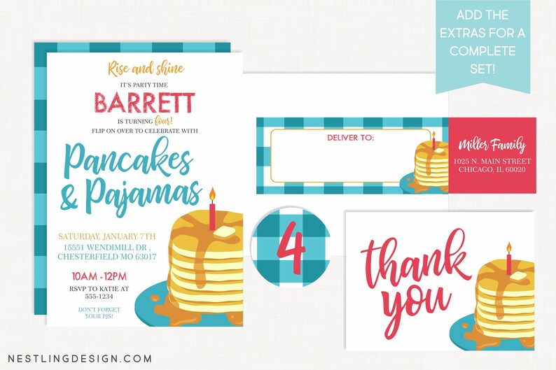 Pancakes and Pajamas Invitation Pancakes and Pajamas Birthday Invitation Breakfast Party Brunch Birthday Party Invitation image 4
