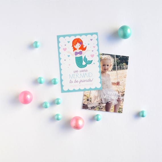 Mermaid Valentine Cards | Printable Valentines for Kids | Photo Valentine | Valentines for Girls | Classroom Valentines | Girl Valentines Il_570xn