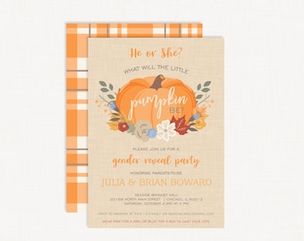 Fall Gender Reveal Invitation | Gender Reveal Party | Little Pumpkin Gender Reveal | Gender Reveal Invite | He or She Gender Reveal Invite