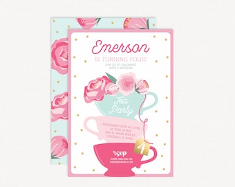 Tea Party Invitation | Tea Party Birthday Invitation | Tea Party First Birthday | Tea Cup Invitation | Birthday Invitations for Girls