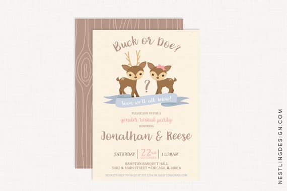 Buck or Doe Gender Reveal Invitations | Deer Gender Reveal | Woodland Gender Reveal Invitation | Hunting Gender Reveal Il_570xn